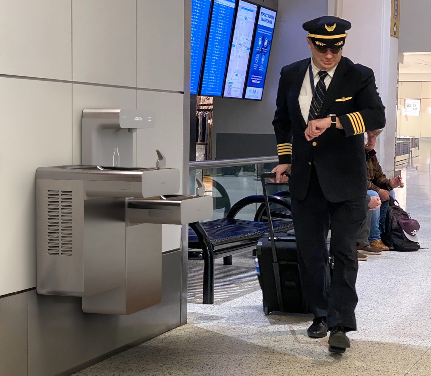 AquaTru Refrigerated On-Wall Bottle Filler with Bi-Level Bubbler System