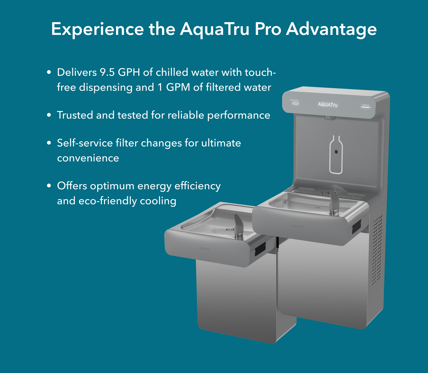 AquaTru Refrigerated On-Wall Bottle Filler with Bi-Level Bubbler System