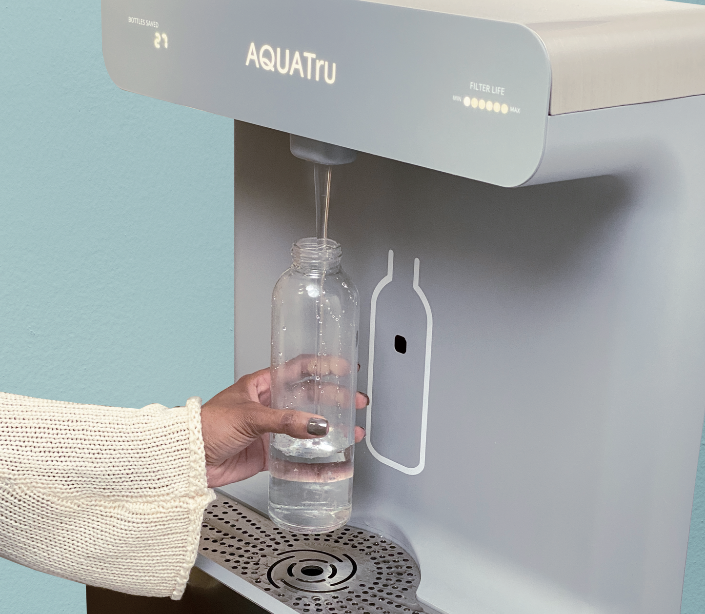 AquaTru Refrigerated On-Wall Bottle Filler with Hands-Free System